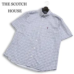 【美品】THE SCOTCH HOUSE スコッチハウス 春夏★ 半袖 シアサッカー ロゴ刺繍 チェック ボタンダウン シャツ Sz.LL メンズ