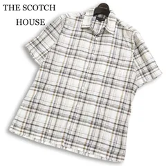 THE SCOTCH HOUSE スコッチハウス 春夏★ リネン混 半袖 チェック ロゴ刺繍 ボタンダウン シャツ 大きいサイズ Sz.LL メンズ