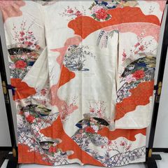 秀品 正絹 振袖 豪華全面柄 結び熨斗文 金駒刺繍 鳳凰 身丈171cm 成人