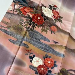 D694 訪問着 手描き花模様 正絹 着物 単衣 極美品 - メルカリ