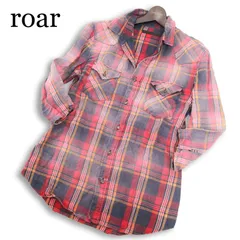 roar ロアー 二丁拳銃 クロスガン スワロ★ 麻100% ウォッシュ加工 7分袖 チェック ウエスタン リネン シャツ Sz.3 メンズのサムネイル