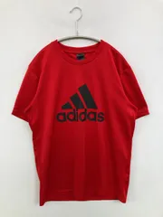 adidas アディダス Tシャツ/カットソー レッド 前面プリント ブランドロゴ ミドル丈 半袖 クルーネック(丸首)