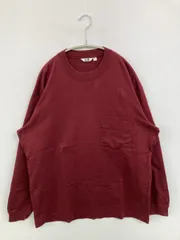 UNIQLO U ユニクロユー Tシャツ/カットソー L レッド 無地 ミドル丈 長袖 クルーネック(丸首)