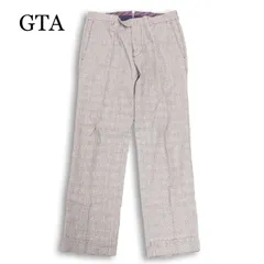 GTA ジーティーアー 春夏★ リネン ストレッチ グレンチェック トラウザー スラックス パンツ Sz.44 メンズ 灰のサムネイル