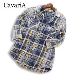 CavariA キャバリア 春夏★ 七分袖 ウォッシュ加工 チェック柄 ウエスタン シャツ Sz.46 メンズ インディゴのサムネイル