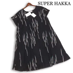 【新品 未使用】 SUPER HAKKA スーパーハッカ 春夏★ 総柄 切替 半袖 チュニック ワンピース Sz.F レディース