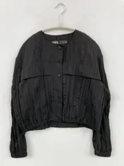 ZARA ザラ ノーカラージャケット S ブラック 無地 ショート丈