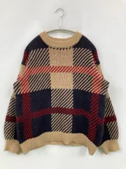 Alma Design アルマデザイン ニット/セーター M ベージュ ニット チェック柄 ミドル丈 長袖 クルーネック(丸首)