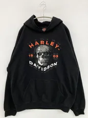 HARLEY-DAVIDSON ハーレーダビッドソン パーカー L ブラック 長袖 コットン 裏起毛 前面プリント バックプリント ブランドロゴ プルオーバー