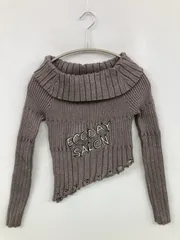 ニット/セーター グレー ナイロン 刺繍 ショート丈 長袖 オフショルダー