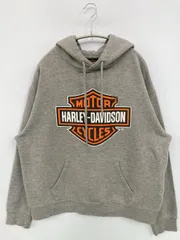 HARLEY-DAVIDSON ハーレーダビッドソン パーカー L グレー コットン 裏起毛 前面プリント バックプリント ブランドロゴ プルオーバー 長袖