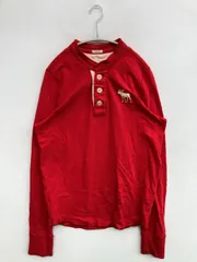 Abercrombie & Fitch アバクロンビーアンドフィッチ Tシャツ/カットソー M レッド 無地 ミドル丈 長袖 ヘンリーネック