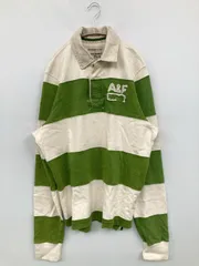 Abercrombie & Fitch アバクロンビーアンドフィッチ ポロシャツ XL グリーン ボーダー柄 バックプリント 長袖