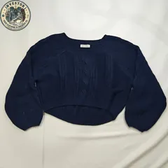 【AQUANAME】美品 ショート丈 ケーブルニット ネイビー ボリューム袖 Fのサムネイル