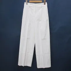プラステ PLST ロング丈 ワイドパンツ S 白系 ホワイト 無地 ジップフライ タック リネンブレンド