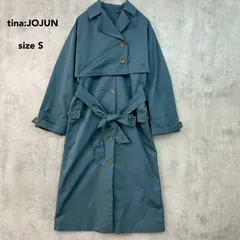 tina:JOJUN ティーナジョジュン Sサイズ ブルー系 トレンチコート ロング丈 ヨークデザイン ケープ風 ハイウエスト マーク ベルト付 ポリエステル素材 無地 シンプル カジュアル 綺麗め クラシック ティーナ ★ ■◇ ★ ◇■のサムネイル