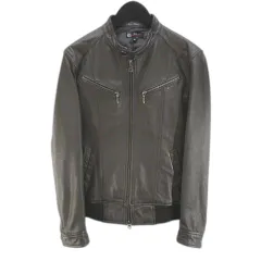 エムケーミッシェルクランオム MK MICHEL KLEIN HOMME 革ジャン レザージャケット 羊革 46 茶系 ブラウン ジップアップ ポケット 裏地