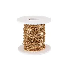 1巻入り 幅3mm ゴールド 304ステンレス製 喜平チェーン 溶接なし ネックレス ブレスレット カーブチェーン ツイストチェーン アクセサリーパーツ ジュエリー用 DIY ハンドメイド 手芸素材 手作り材料 クラフト用品 スプール付き 10m/巻 0