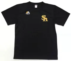 【中古】Tシャツ 福岡ソフトバンクホークス Majestic製 新プラクティスTシャツ ブラック Lサイズ 2021年グッズ