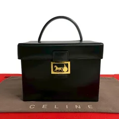 極 美品 CELINE セリーヌ ヴィンテージ ロゴ 馬車金具 カーフ レザー 本革 ハンドバッグ バニティバック メイクボックス ブラック 35733
