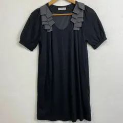 BARNEYS NEW YORK バーニーズニューヨーク 半袖 フリル ワンピース チュニック ドレス 肩 デザイン ブラック M D624のサムネイル