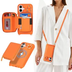 【新品】 Cavor 対応iphone17 ケース手帳型iphone17 ケース ショルダー iphone17 MagSafeケースストラップ付き クロスボディ肩掛け 首かけ 斜めがけ 2ピース型 財布型カバー【左右開】2-in-1着脱可能 アイフォン17 カ