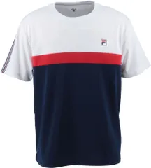 フィラ FILA テニス ゲームシャツ メンズ 男性 大人 半袖 Tシャツ トップス ウェア ヘリテージライン ロゴ ペアコーデ 吸水 速乾 UVカット 部活 クラブ サークル スクール  VM7015 01 ホワイト