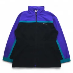 FILA 90年代 ナイロンジャケット L ブラック パープル ドローコード フード収納式 ダブルジップ
