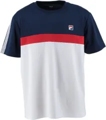 フィラ FILA テニス ゲームシャツ メンズ 男性 大人 半袖 Tシャツ トップス ウェア ヘリテージライン ロゴ ペアコーデ 吸水 速乾 UVカット 部活 クラブ サークル スクール  VM7015 20 フィラネイビー