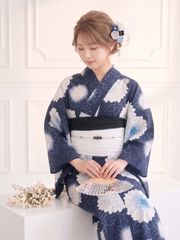 有松絞り浴衣 紺白 花模様 蜘蛛絞り - メルカリ