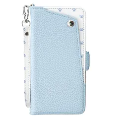 【新品】 case for iPhone 16 Pro カバー アイフォン16 プロ ケース 手帳型 かわいい 猫 足跡プリント ストラップ付き マグネット開閉式 カードポケット付き 横開きスタンド 財布型 全面保護 (M3-青, に適用するiPhone1 0