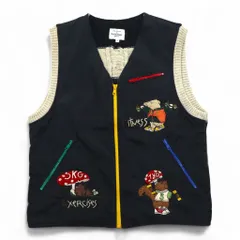 Castelbajac sport イタリア製 90年代 異素材切り替え フルジップ ベスト M ブラック キャラクター刺繍