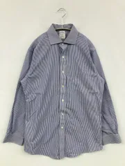 BROOKS BROTHERS ブルックスブラザーズ ビジネスシャツ 15-32 ブルー コットン ストライプ柄 長袖 ワイドカラー