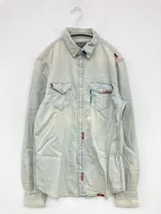 ZARA MAN ザラマン シャツ/ブラウス USA S スカイブルー コットン バックプリント ワンポイント 刺繍 ミドル丈 長袖 レギュラーカラー