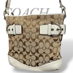 【MY0557】COACH コーチ ショルダーバッグ ソーホー キャンバス レザー シグネチャー ホワイト ブラウン 斜め掛け ファスナー 3574