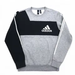 adidas スポーツ ID クルー スウェット XL グレー ブラック 裏起毛 3ストライプ Sport ID EB7589