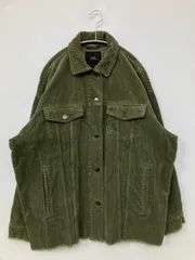ZARA ザラ ブルゾン M グリーン コットン コーデュロイ 無地 ミドル丈 フードなし ボタン留め