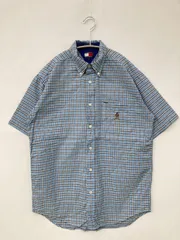 TOMMY HILFIGER トミーヒルフィガー シャツ/ブラウス L スカイブルー コットン チェック柄 ワンポイント ブランドロゴ ミドル丈 半袖 ボタンダウン