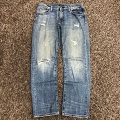 希少！MOR.K.S ダメージ加工ストレートジーンズ ライトブルー - メルカリ