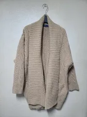 ポロ ウール カシミア ケーブル オープン カーディガン ロング丈