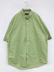 UNIQLO ユニクロ シャツ/ブラウス XL ライトグリーン コットン チェック柄 ミドル丈 半袖 ボタンダウン レギュラーカラー