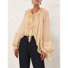 美品22AWドゥロワーシルク100％フラワープリント 長袖 シフォン