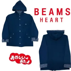BEAMS HEART ストライプ POINT ネイビー フード ジップアップのサムネイル