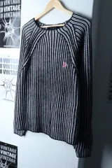 (S-L) ROMANTIC CROWN ロマンティッククラウン ニット ルーズフィット ストライプ ブラック オールドスクール-16FD6のサムネイル