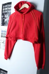 W(XS-S) ジョーダン フード付きTシャツ レッド クロップド オールドスクール プルオーバー - 16FD8のサムネイル