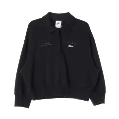 ナイキ 23FW フリース クロップド カラ ポロ 起毛 スウェットシャツ スウェット ブラック