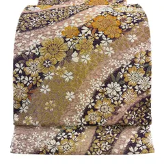 【美品】 袋帯 秀品 桜 金糸 刺繍 紫 六通 正絹 【中古】