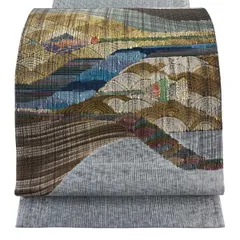 【美品】 袋帯 秀品 簪 波 箔 金糸 灰色 お太鼓柄 正絹 【中古】