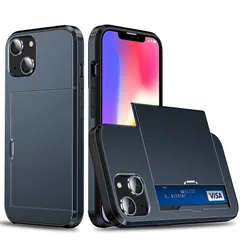 【新品】 MuZiF iPhone 15 Plus 用 ケース カード収納 耐衝撃構造 米軍耐衝撃 全面保護 擦り傷防止 PC 背面収納 アイフォン15 Plus用 カバー ケース（iPhone 15 Plus用,ネイビー） 0