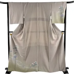 【美品】 訪問着 身丈166cm 裄丈65cm M 袷 藤舟 落款 松 流水 ぼかし 薄小豆 正絹 秀品 【中古】のサムネイル